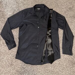 Express black slim fit button down with black tie